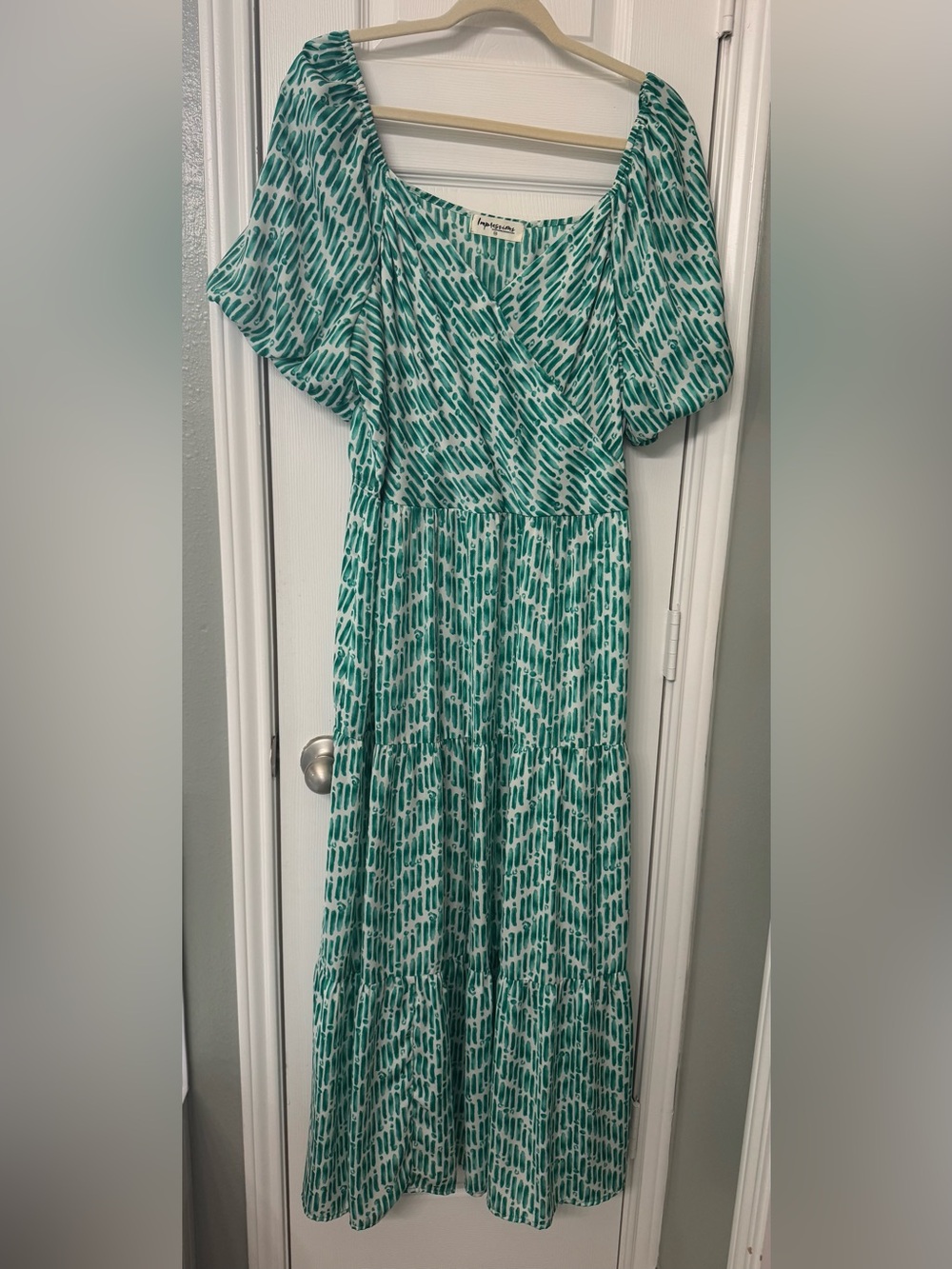 Impressions Teal & White Patterned Square-Neck Maxi Dress